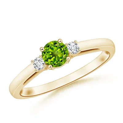 ANGARA ROUND PERIDOT & DIAMOND THREE STONE ENGAGEMENT RING