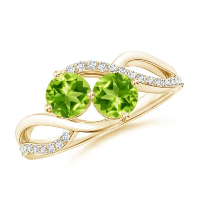 ANGARA ROUND PERIDOT TWO STONE BYPASS RING WITH DIAMONDS