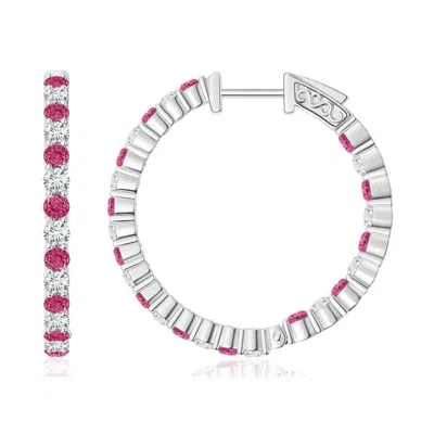 ANGARA ROUND PINK SAPPHIRE AND DIAMOND INSIDE OUT HOOP EARRINGS