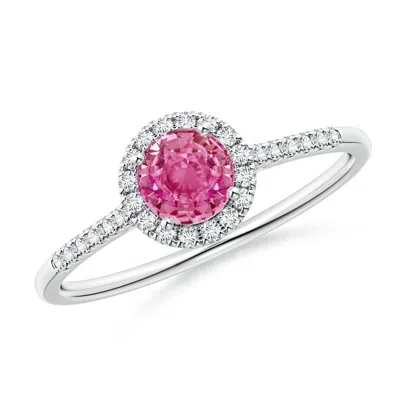 ANGARA ROUND PINK SAPPHIRE HALO RING WITH DIAMOND ACCENTS