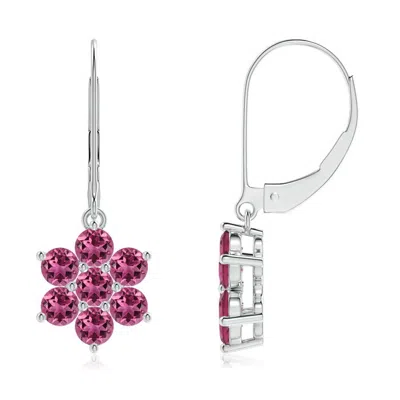 ANGARA ROUND PINK TOURMALINE FLORAL CLUSTER DANGLE EARRINGS
