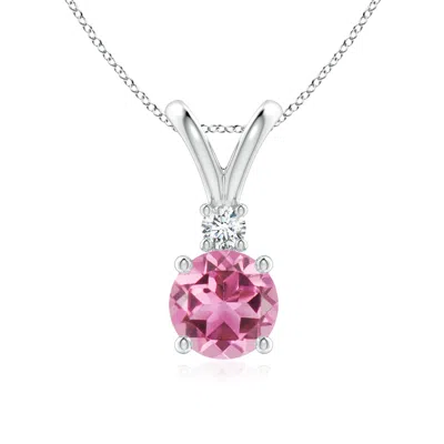 ANGARA ROUND PINK TOURMALINE SOLITAIRE V-BALE PENDANT WITH DIAMOND