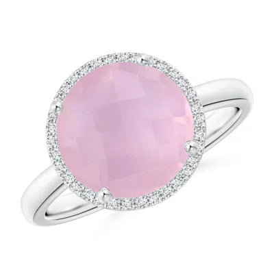 ANGARA ROUND ROSE QUARTZ COCKTAIL RING WITH DIAMOND HALO