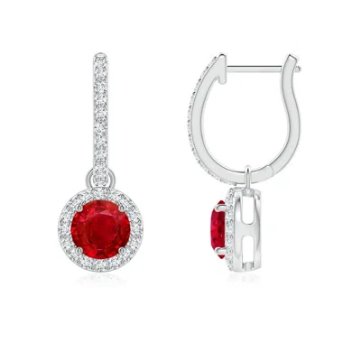 ANGARA ROUND RUBY DANGLE EARRINGS WITH DIAMOND HALO