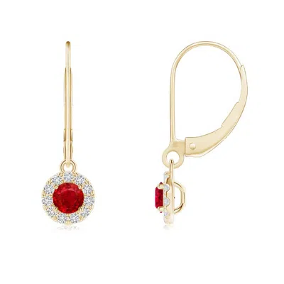 ANGARA ROUND RUBY LEVERBACK HALO DANGLE EARRINGS