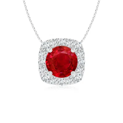 ANGARA ROUND RUBY PENDANT WITH CUSHION HALO