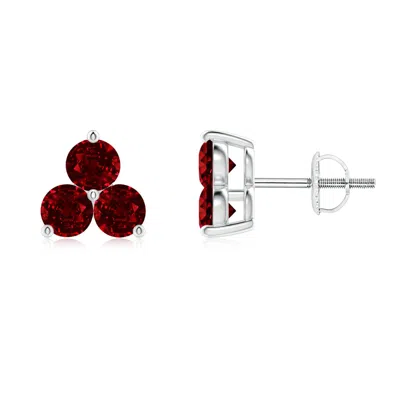 ANGARA ROUND RUBY THREE STONE STUD EARRINGS