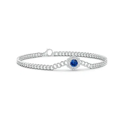 ANGARA ROUND SAPPHIRE BRACELET WITH HEXAGONAL DOUBLE HALO
