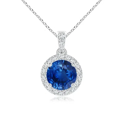 ANGARA ROUND SAPPHIRE DANGLE PENDANT WITH DIAMOND HALO