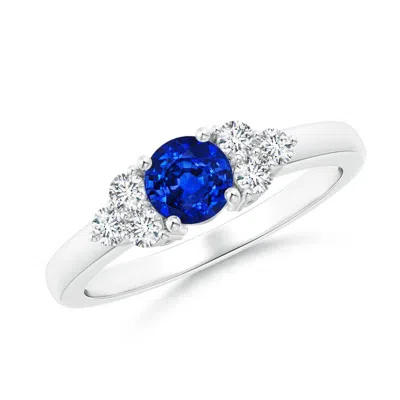 ANGARA ROUND SAPPHIRE SOLITAIRE RING WITH TRIO DIAMONDS