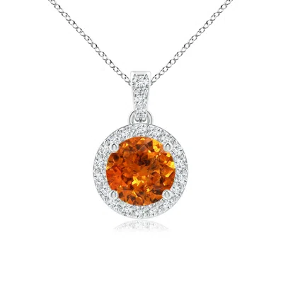 ANGARA ROUND SPESSARTITE DANGLE PENDANT WITH DIAMOND HALO
