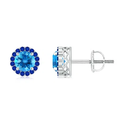 ANGARA ROUND SWISS BLUE TOPAZ AND SAPPHIRE HALO STUD EARRINGS