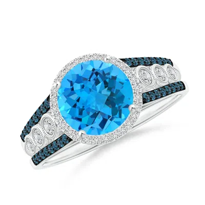 ANGARA ROUND SWISS BLUE TOPAZ HALO REGAL RING WITH DIAMOND ACCENTS