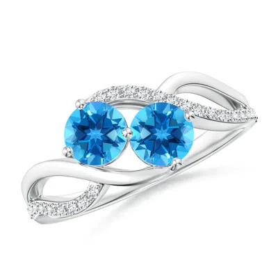 ANGARA ROUND SWISS BLUE TOPAZ TWO STONE BYPASS RING WITH DIAMONDS