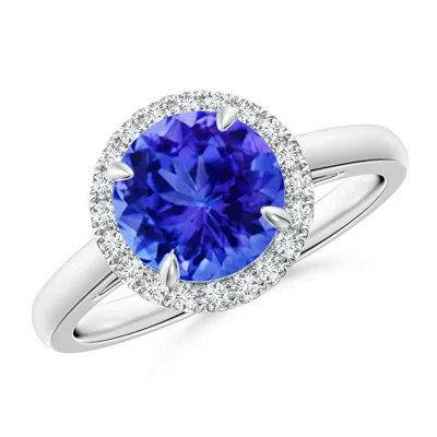 ANGARA ROUND TANZANITE CATHEDRAL RING WITH DIAMOND HALO