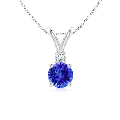 ANGARA ROUND TANZANITE SOLITAIRE V-BALE PENDANT WITH DIAMOND