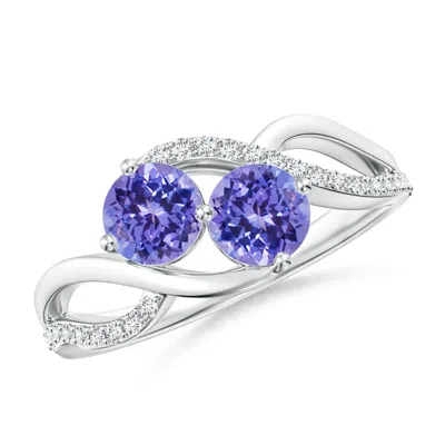 ANGARA ROUND TANZANITE TWO STONE BYPASS RING WITH DIAMONDS