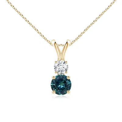 ANGARA ROUND TEAL MONTANA SAPPHIRE AND DIAMOND TWO STONE PENDANT