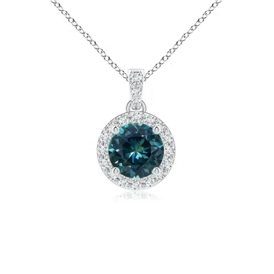 ANGARA ROUND TEAL MONTANA SAPPHIRE DANGLE PENDANT WITH DIAMOND HALO