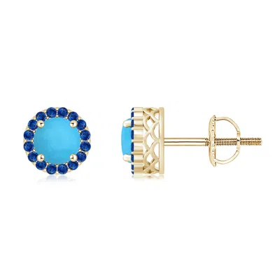 ANGARA ROUND TURQUOISE AND SAPPHIRE HALO STUD EARRINGS