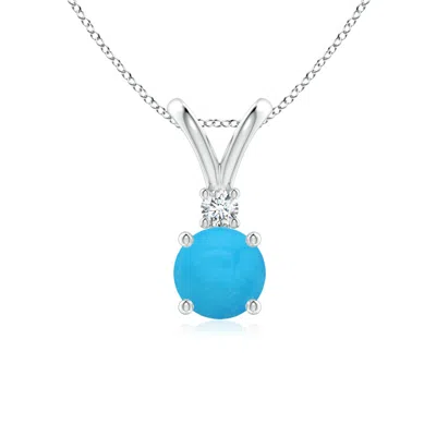 ANGARA ROUND TURQUOISE SOLITAIRE V-BALE PENDANT WITH DIAMOND