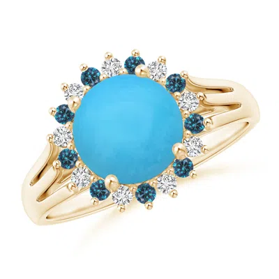 ANGARA ROUND TURQUOISE TRIPLE SPLIT SHANK RING WITH ALTERNATING HALO