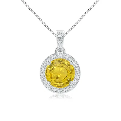 ANGARA ROUND YELLOW SAPPHIRE DANGLE PENDANT WITH DIAMOND HALO