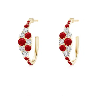 ANGARA RUBY & DIAMOND CLUSTER ASYMMETRICAL HOOP EARRINGS