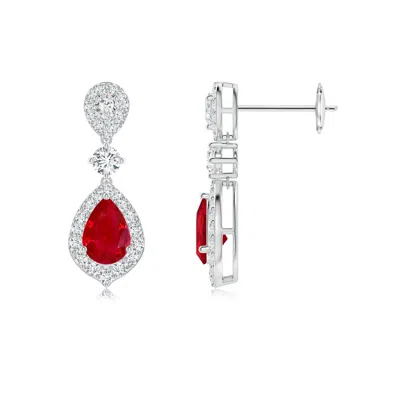 ANGARA RUBY AND DIAMOND HALO TEARDROP EARRINGS