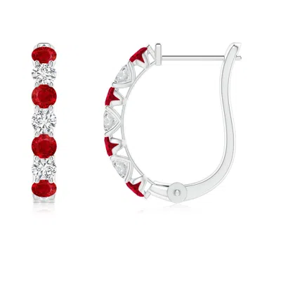 ANGARA RUBY AND DIAMOND HUGGIE HOOP EARRINGS