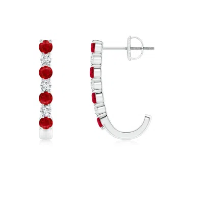 ANGARA RUBY AND DIAMOND J-HOOP EARRINGS