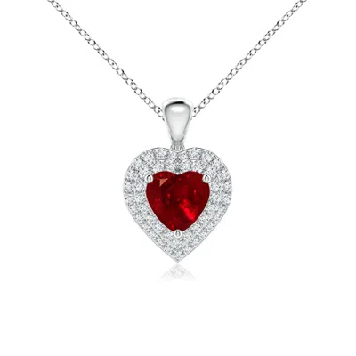 ANGARA RUBY HEART PENDANT WITH DIAMOND DOUBLE HALO