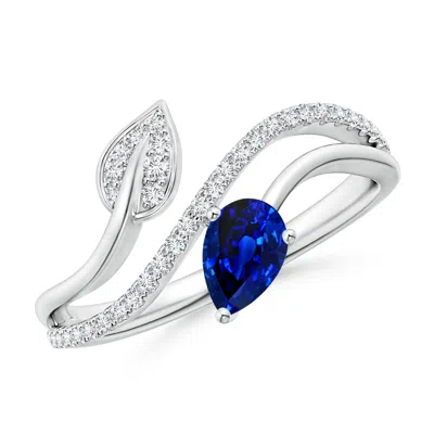 ANGARA SAPPHIRE AND DIAMOND BYPASS RING WITH LEAF MOTIF