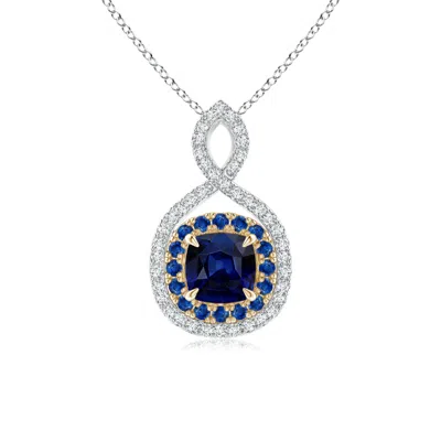 ANGARA SAPPHIRE & DIAMOND DOUBLE HALO TWO TONE INFINITY PENDANT