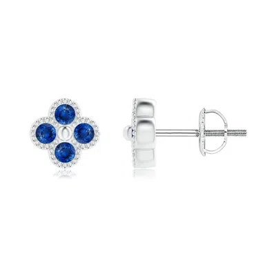 ANGARA SAPPHIRE FOUR LEAF CLOVER STUD EARRINGS WITH BEADED EDGES