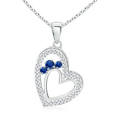 ANGARA SAPPHIRE THREE STONE DOUBLE HEART PENDANT WITH DIAMONDS
