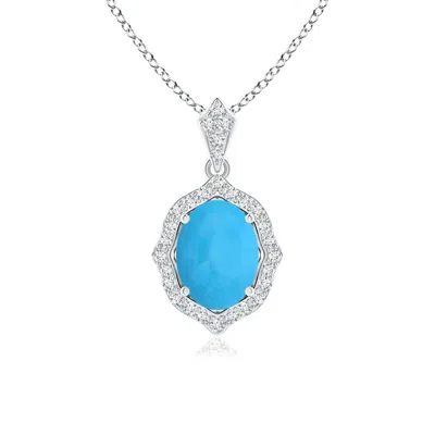 ANGARA SCALLOPED FRAME OVAL TURQUOISE AND DIAMOND HALO PENDANT