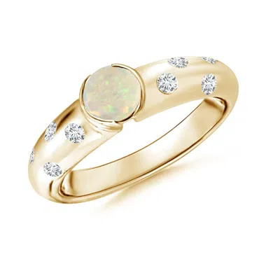 ANGARA SEMI BEZEL DOME OPAL RING WITH DIAMOND ACCENTS