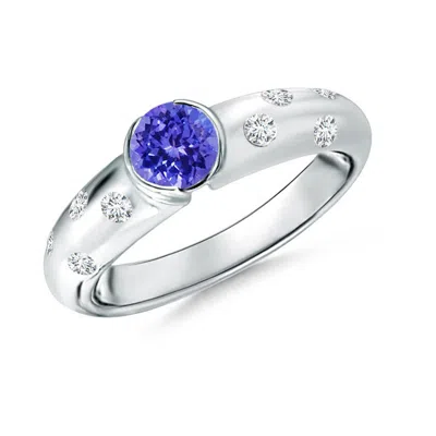 ANGARA SEMI BEZEL DOME TANZANITE RING WITH DIAMOND ACCENTS
