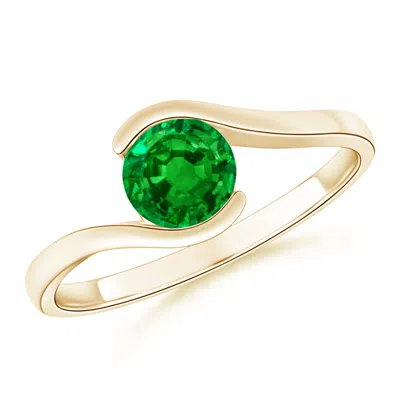 ANGARA SEMI BEZEL-SET SOLITAIRE ROUND EMERALD BYPASS ENGAGEMENT RING