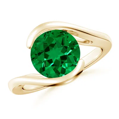 ANGARA SEMI BEZEL-SET SOLITAIRE ROUND LAB-GROWN EMERALD BYPASS ENGAGEMENT RING