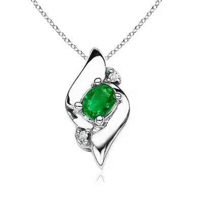 ANGARA SHELL STYLE OVAL EMERALD AND DIAMOND PENDANT