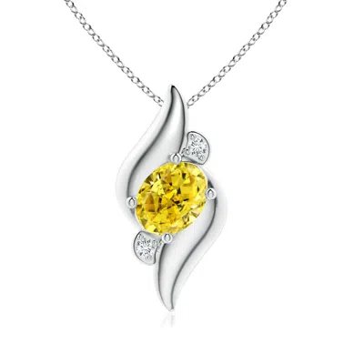 ANGARA SHELL STYLE OVAL FANCY INTENSE YELLOW AND WHITE DIAMOND PENDANT