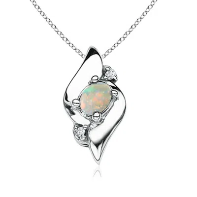 ANGARA SHELL STYLE OVAL OPAL AND DIAMOND PENDANT