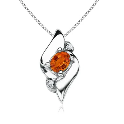 ANGARA SHELL STYLE OVAL ORANGE SAPPHIRE AND DIAMOND PENDANT