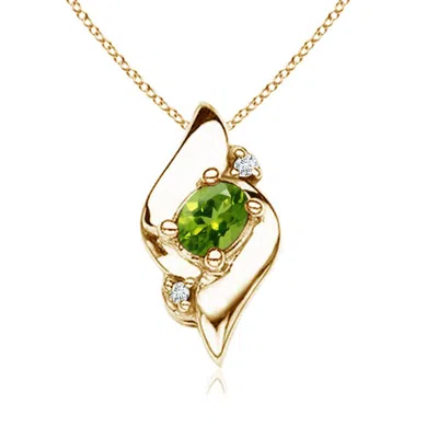 ANGARA SHELL STYLE OVAL PERIDOT AND DIAMOND PENDANT