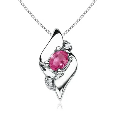 ANGARA SHELL STYLE OVAL PINK SAPPHIRE AND DIAMOND PENDANT