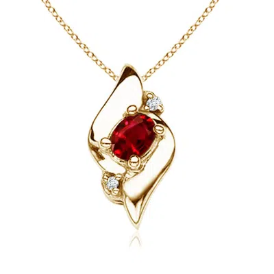 ANGARA SHELL STYLE OVAL RUBY AND DIAMOND PENDANT