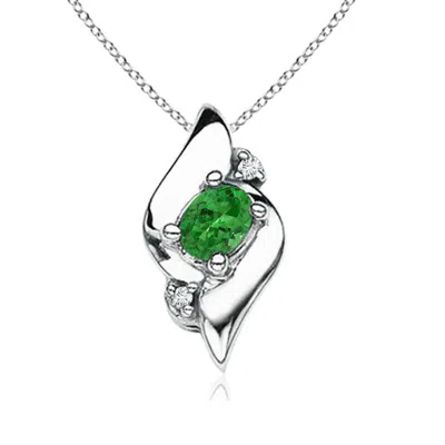 ANGARA SHELL STYLE OVAL TSAVORITE AND DIAMOND PENDANT