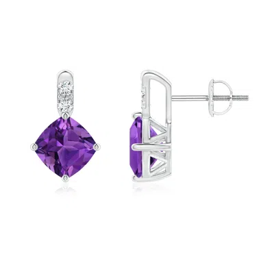 ANGARA SIDEWAYS CUSHION AMETHYST EARRINGS WITH DIAMOND ACCENTS